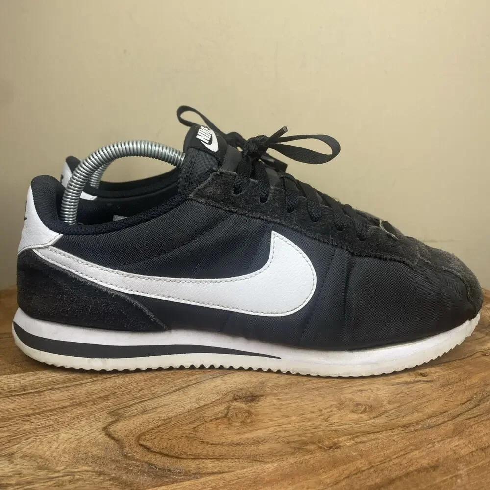 Nike Cortez Basic Nylon Obsidian Mens Black And White Size 11.5 Shoes Sneakers
